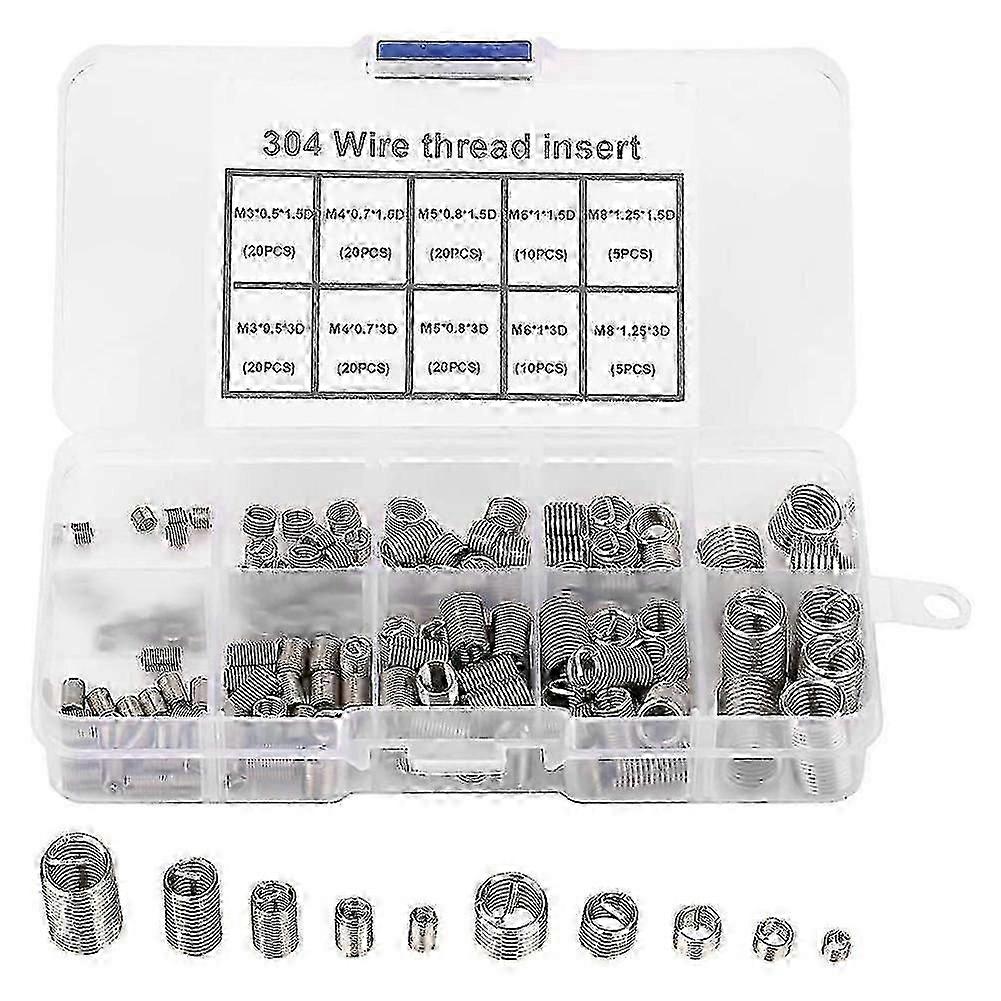 150pcs kit de réparation de filets en acier inoxydable pour inserts filetés hélicoïdal M3-M8