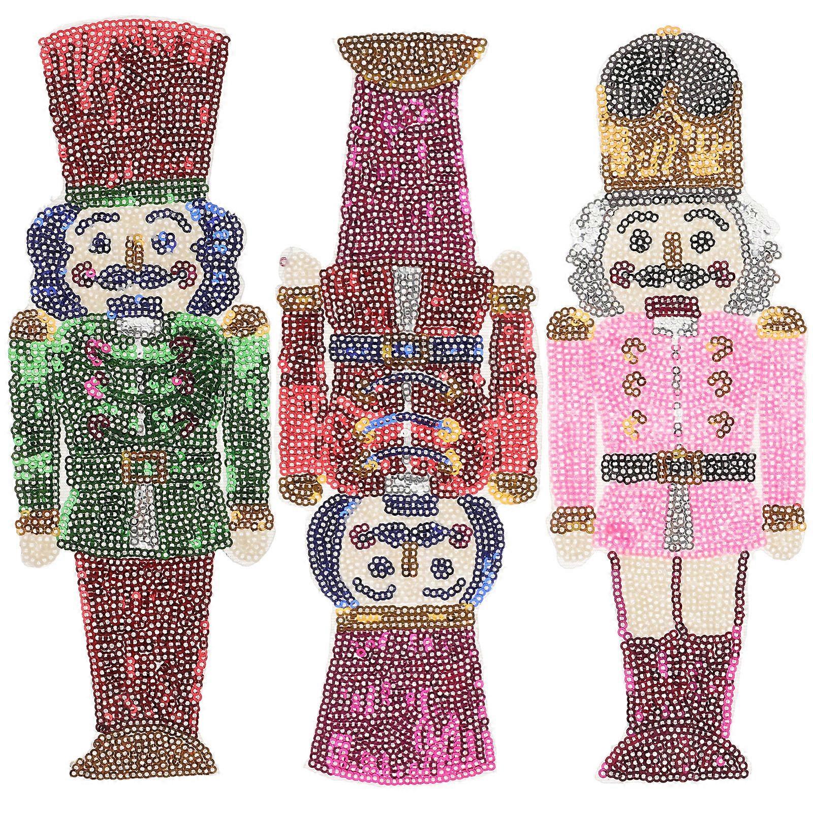 Soldier Cloth Patch Nutcracker Sequins Compact Hat Patches for Clothes 3Pcs