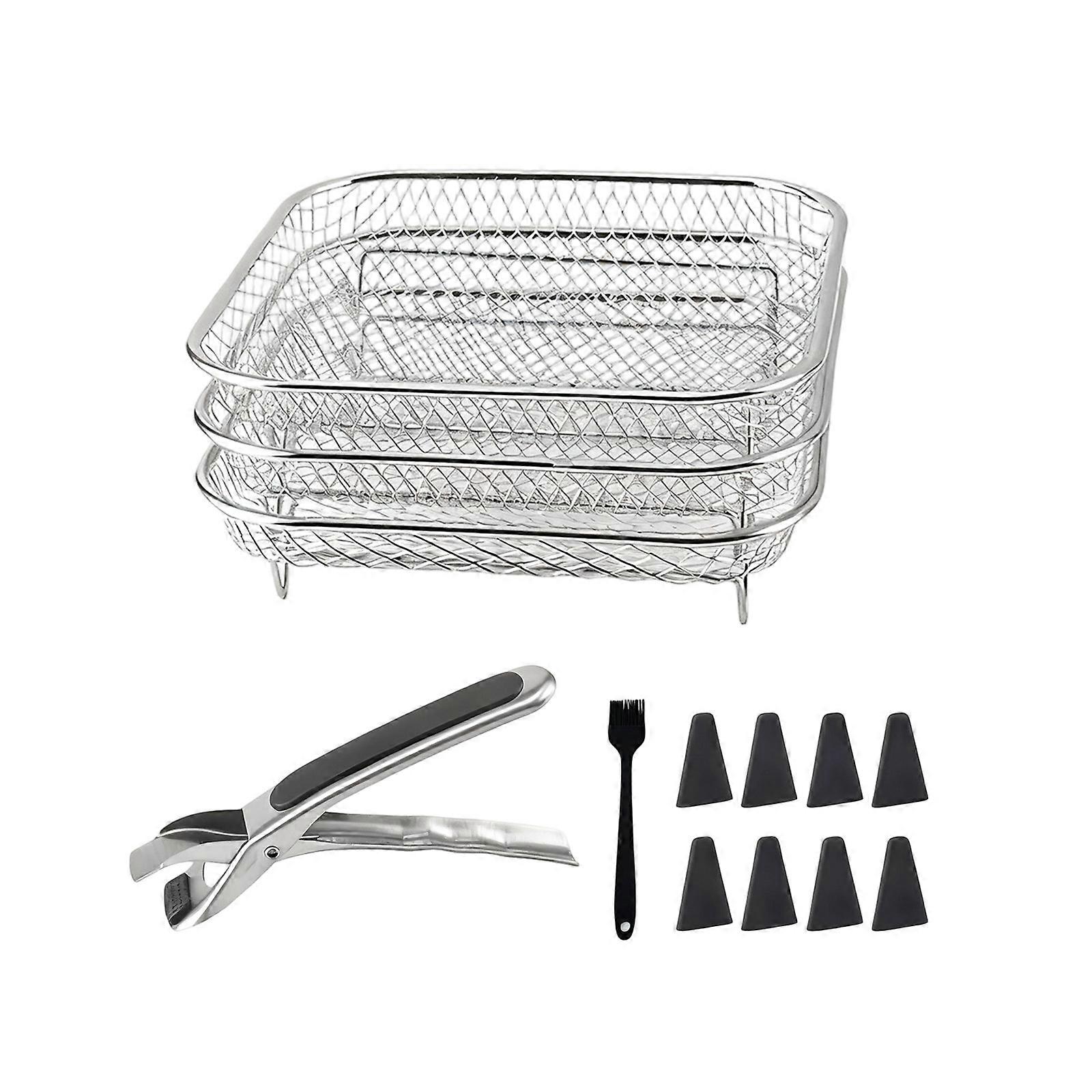 Stackable Air Frying Machine Rack System With Protective Feet Silicone Pads Heat Resistant Multi Layer Cooking Organization Multicolor