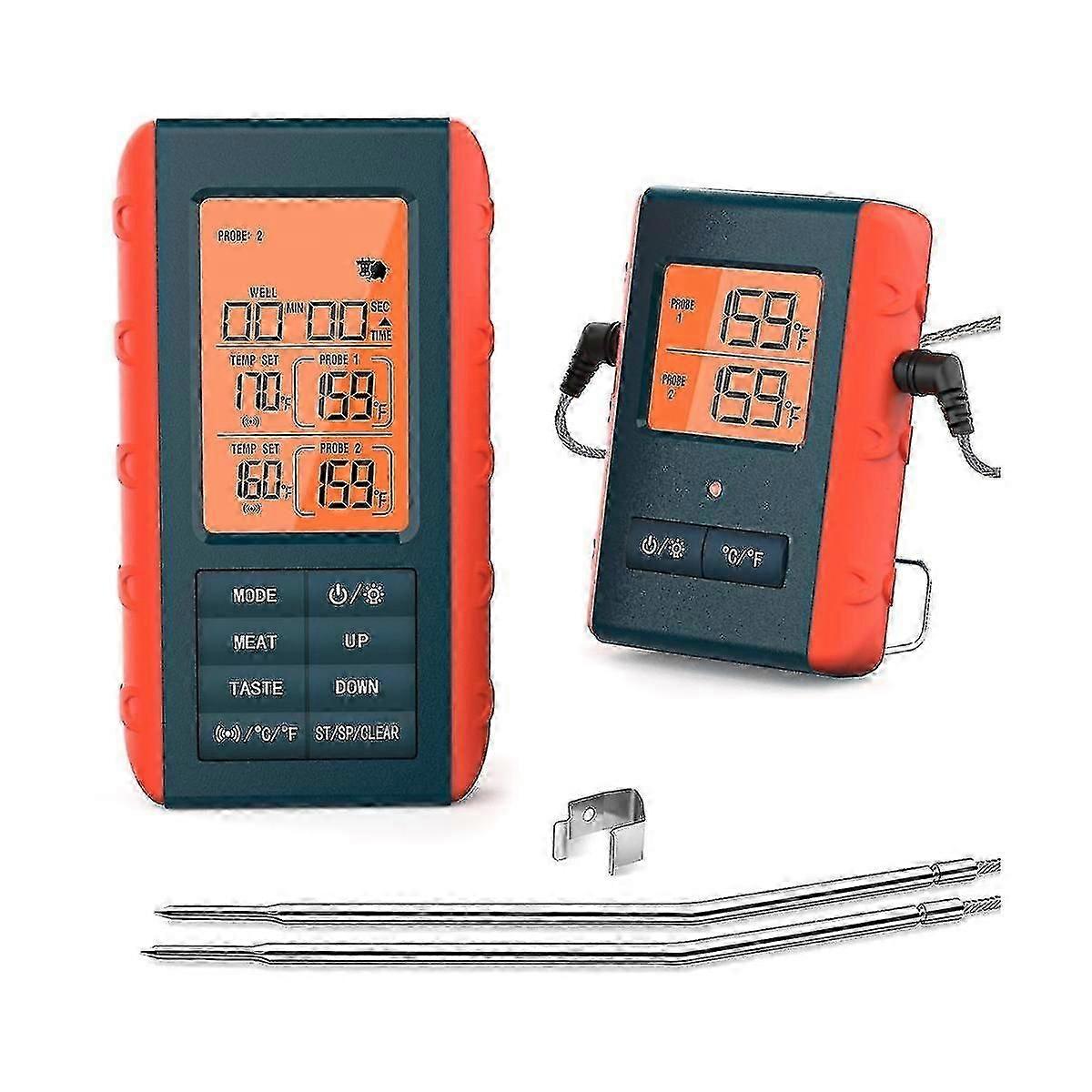 Bbq Dual Probe Temperature Monitor Hd Htn Digital Backlight Display Screen 490ft Wireless Connectio