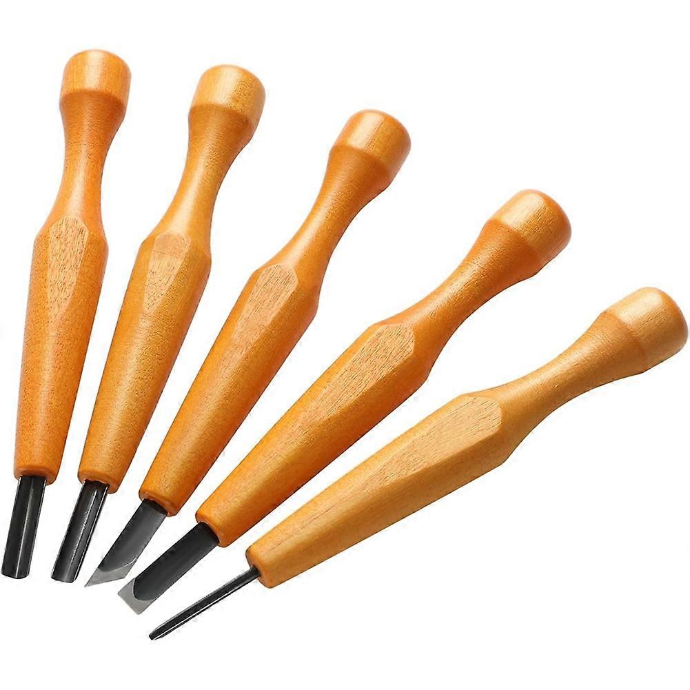 5 Pcs Linocut Carving Tools Set Wood Carving Knifes Chisel Flat V Shaped Angled Gouge Half Round Carving Tools