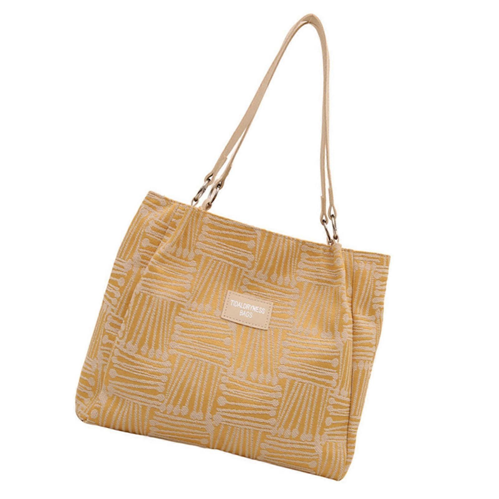 תיק בד מזדמן לנשים קיבולת גדולה תיק כתף אופנה קונה תיק שימוש יומיומי אביזר סתיו חורף צהוב