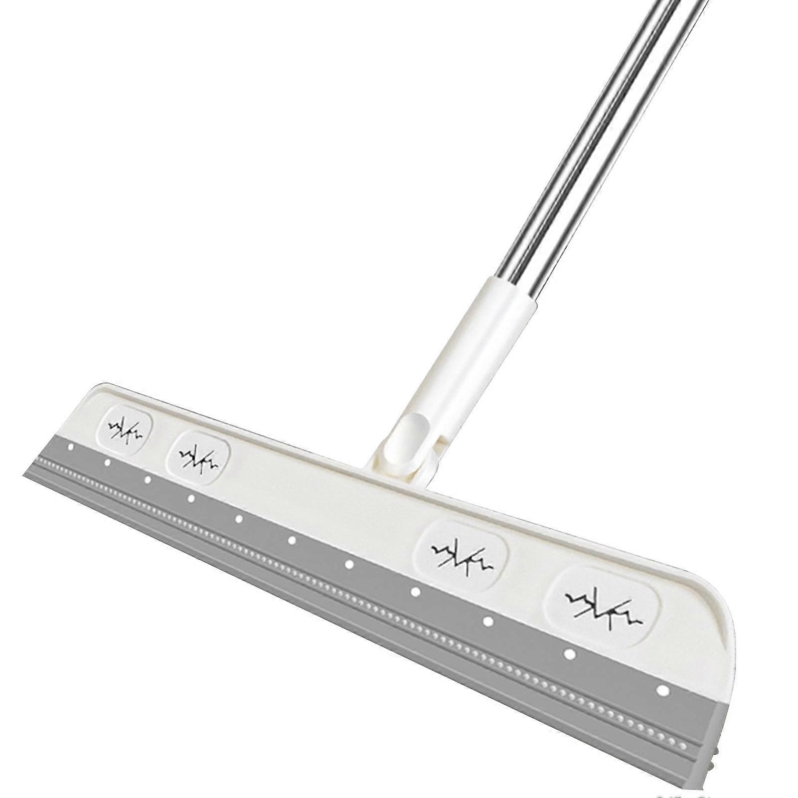 Floor Scraper Broom, Non-stick, Dust-free, Scratch-free, 180° Rotating Head, Wet & Dry Use, Long Handle Soft Head Broom for Tiles & Walls - Grey