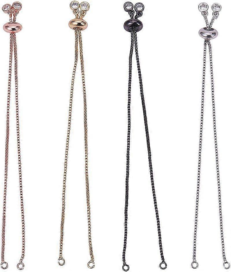 1 Box 8Pcs 4 Colors Brass Slider Chain 9" Adjustable Slider Chain Bracelet Round Box Chain Slider Extender Chains with Rhinestone Ball Ends for Women 