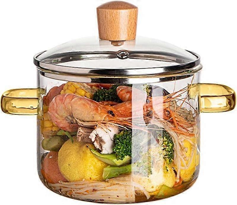 Glass Cooking Pot 1.5L  Borosilicate Saucepan with Lid for Stovetop Soups and Sauces