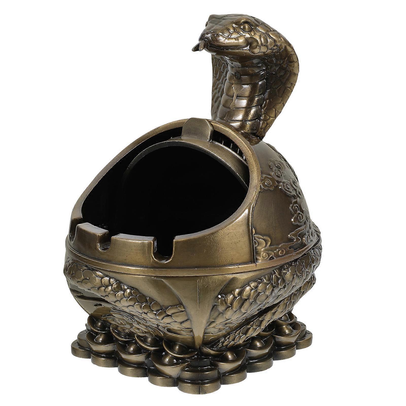 Windproof Ashtray Metal Snake Statue with Lid Designed for Smoking
