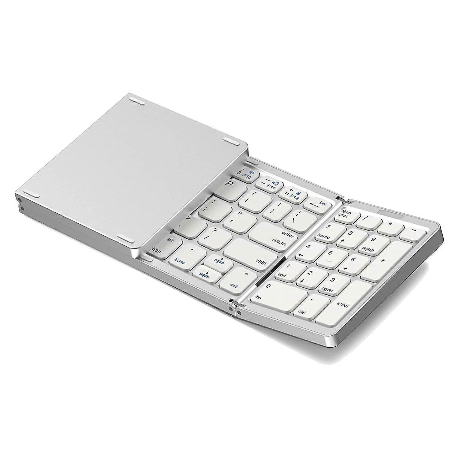 Foldable Bluetooth Keyboard, USB Rechargeable Wireless Keyboard for IOS, Android, Windows PC Laptop Smartphone-Silver