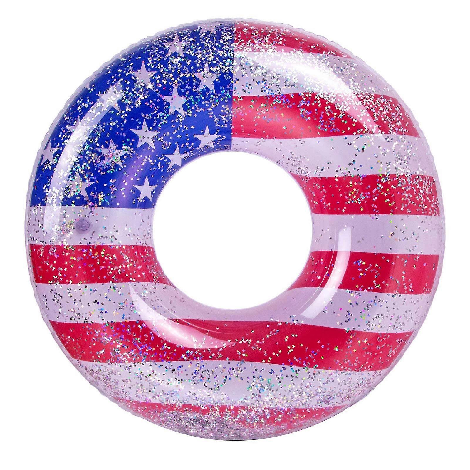 Inflatable Pool Float with Patriotic StarsStripes, 32 Inch USA Flag Pool Tube for Summer Parties