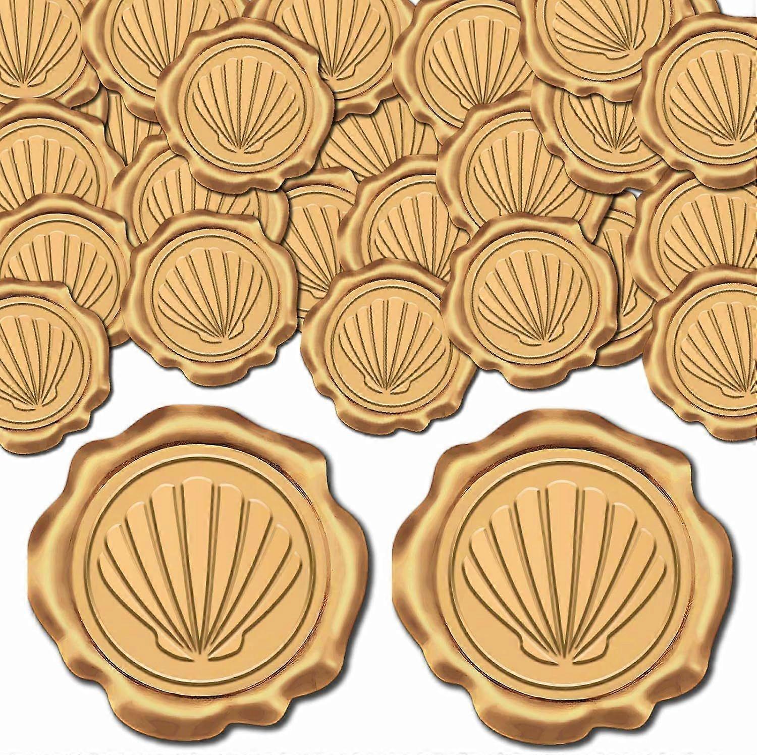 1 Box 25pcs Sea Shell Wax Seal Stickers Gold Seashell Adhesive Envelope Sealing Stickers Ocean Wax Stamp Seal Sticker Label for Invitation Card Envelo