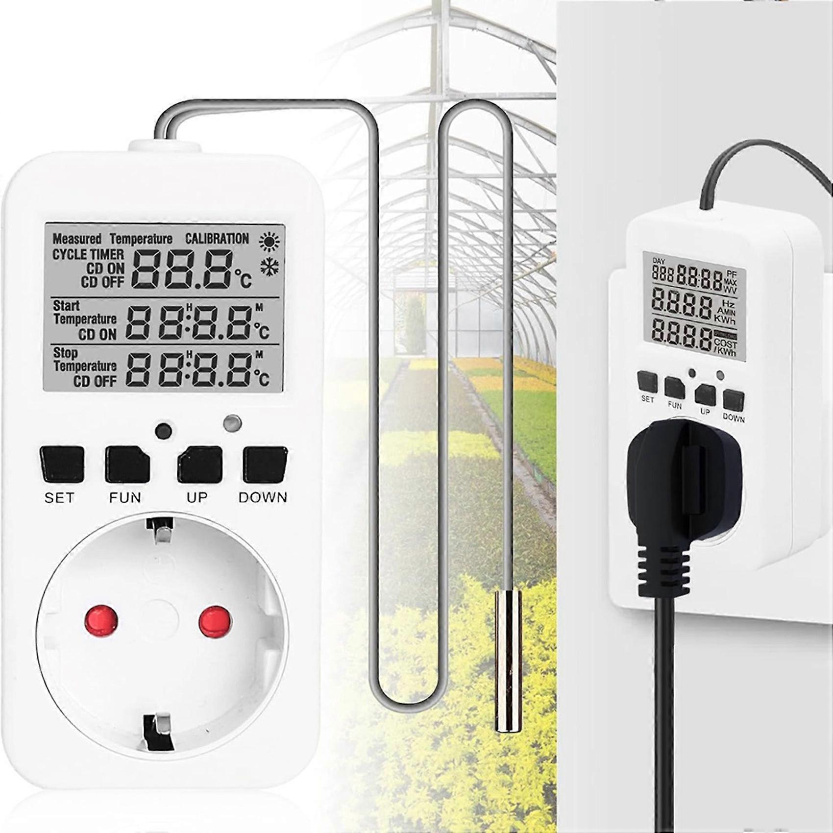 2X Digital Temperature Controller Sockets,16A Heating Cooling Thermostat Socket with Sensor for Greenhouse EU Plug