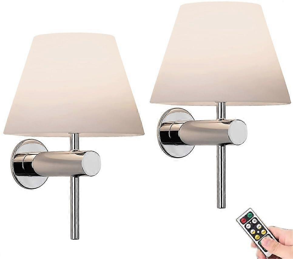Battery Operated Wall Sconces Set of 2, USB Rechargeable Wireless Lamps with Remote and Linen Shade