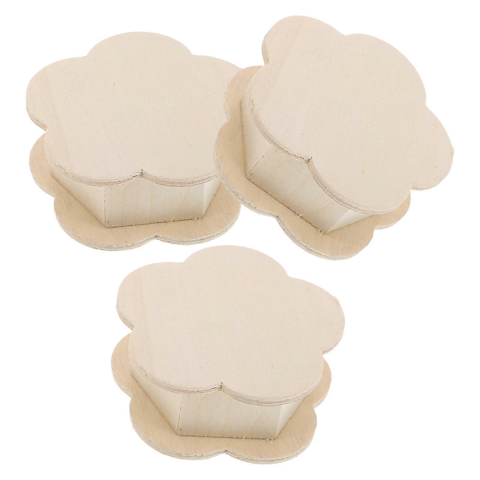 3Pcs Hexagon Wooden Storage Box for Storage Beige DIY Craft