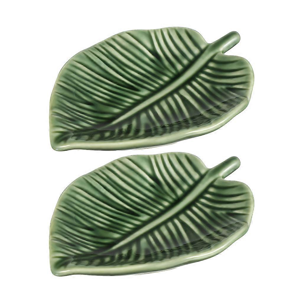 Leaf Shape Ceramic Plate for Storage Use 2Pcs Jewelry Storage Tray