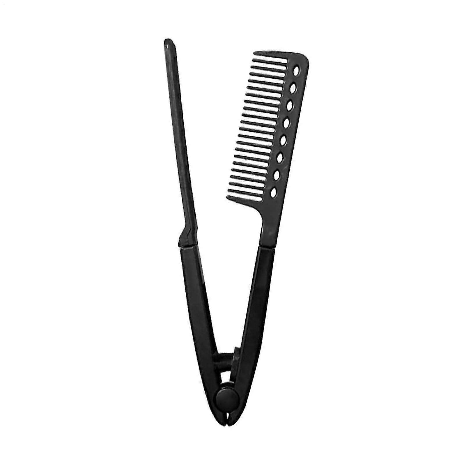 Hair Straightener Comb AntiFrizz V Shape Brush Dual WetDry Styling Ergonomic Handle Black