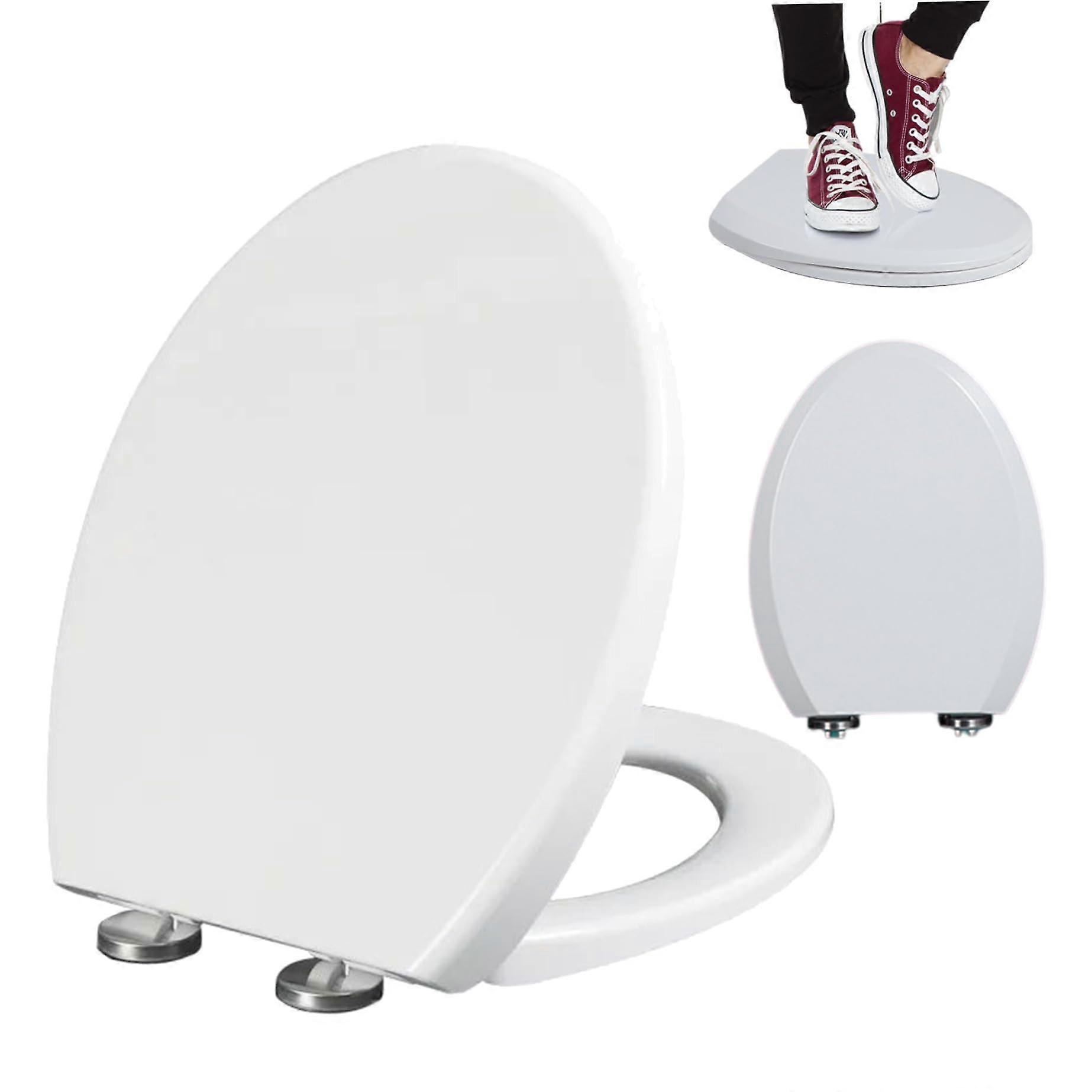 Soft Close Removable Toilet Seat White for Elongated Toilets with Quick Release and Adjustable Hinges