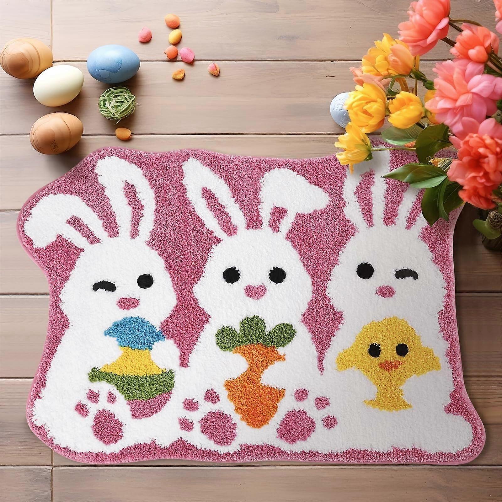 Easter Bunny Rug Soft Plush NonSlip Bathroom Mat Spring Decoration Durable Microfiber 60x90cm
