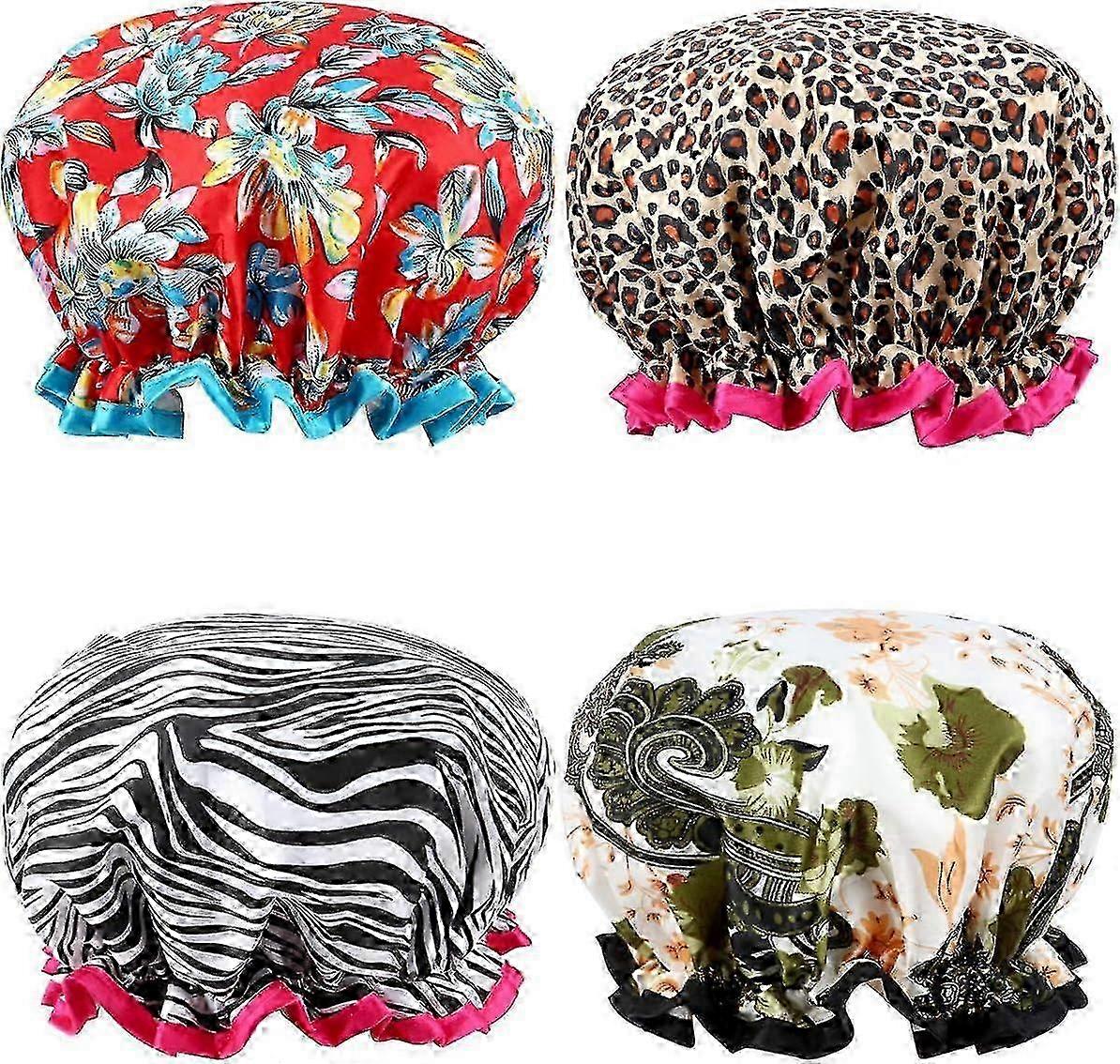 26-27 4 Pack Bath Cap Designed For Women Waterproof Double Layer