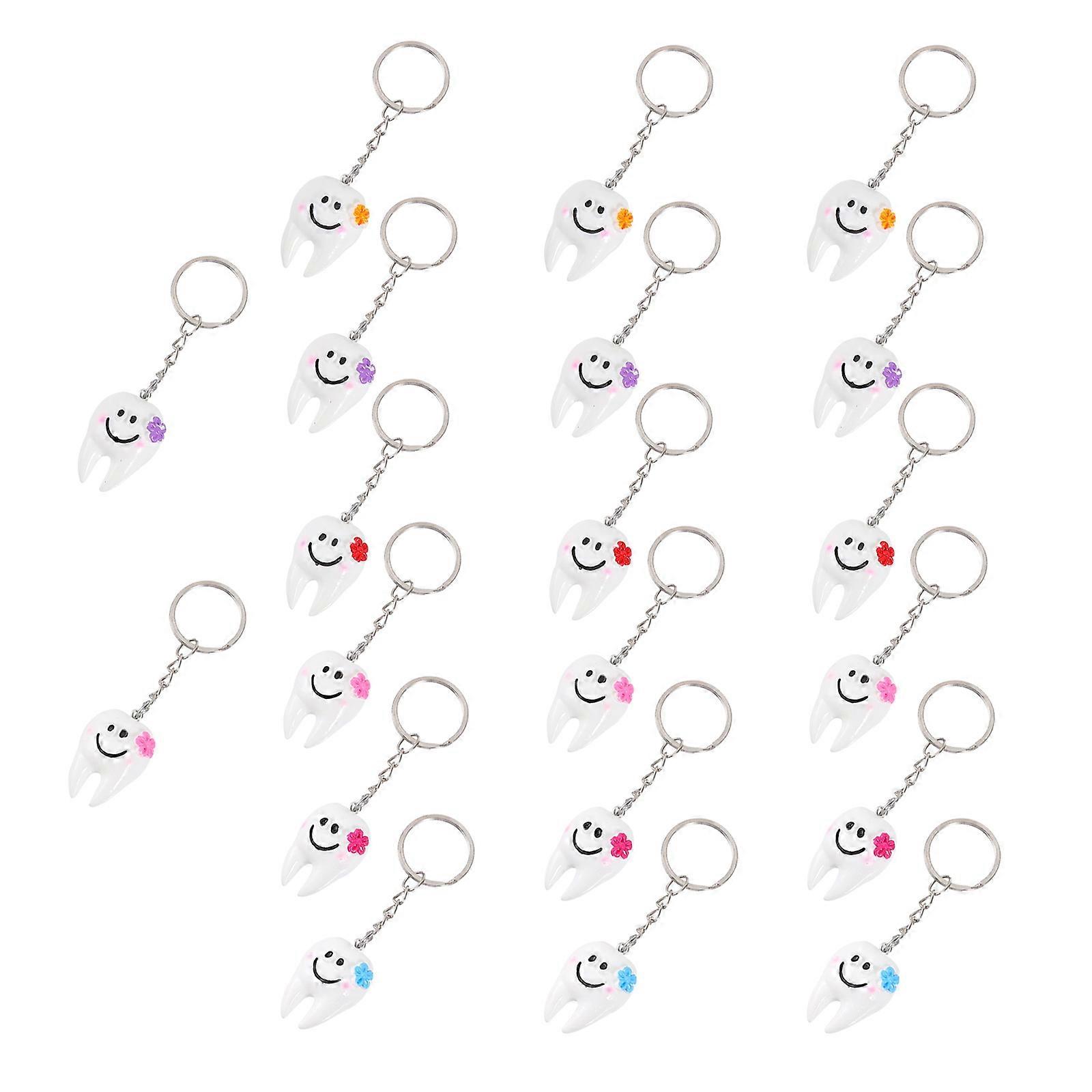 Assorted Color Tooth Shaped Keychains for Decoration 40Pcs Creative Pendants