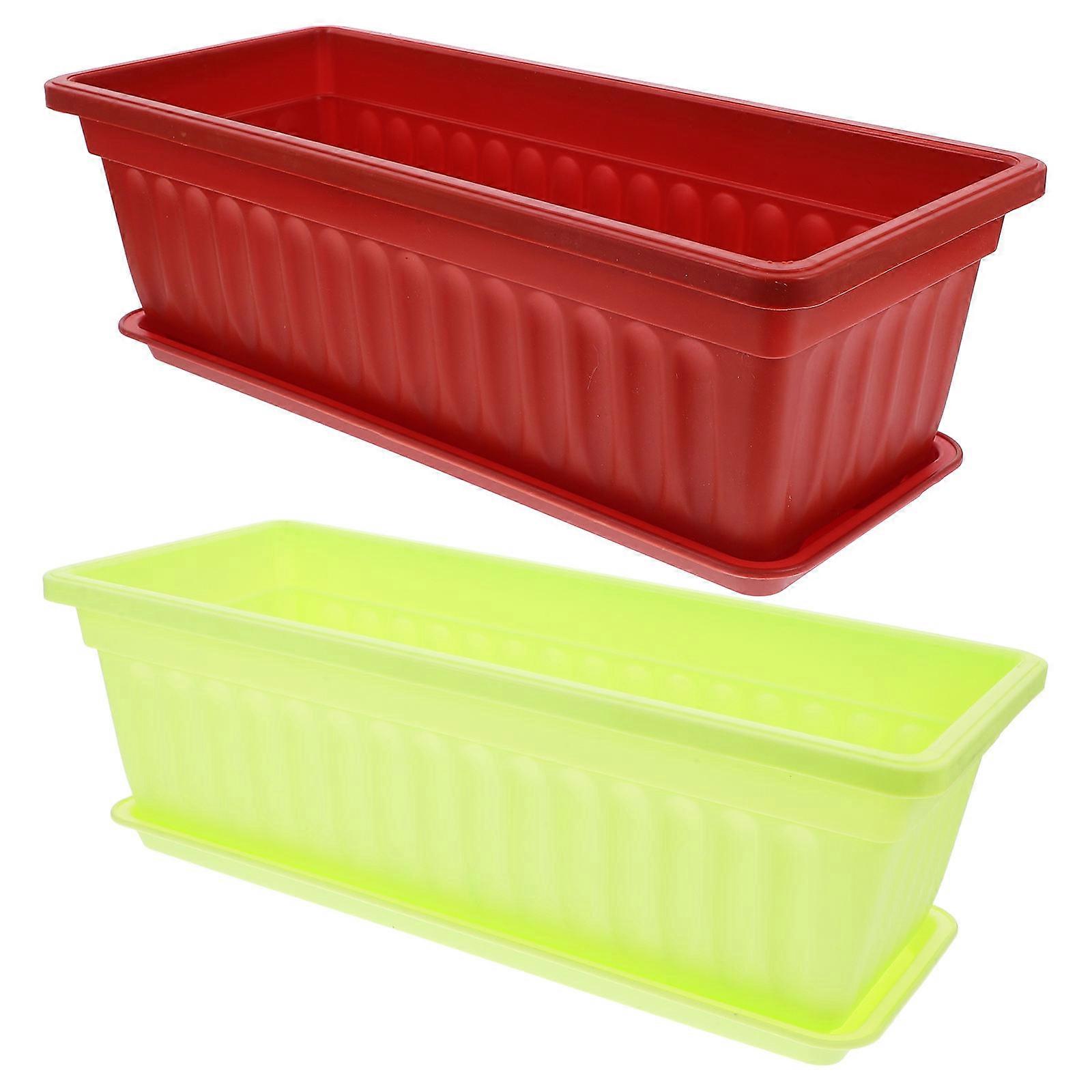 Plastic Flower Pot Rectangular Garden Pot for Balcony Use 2Pcs Set