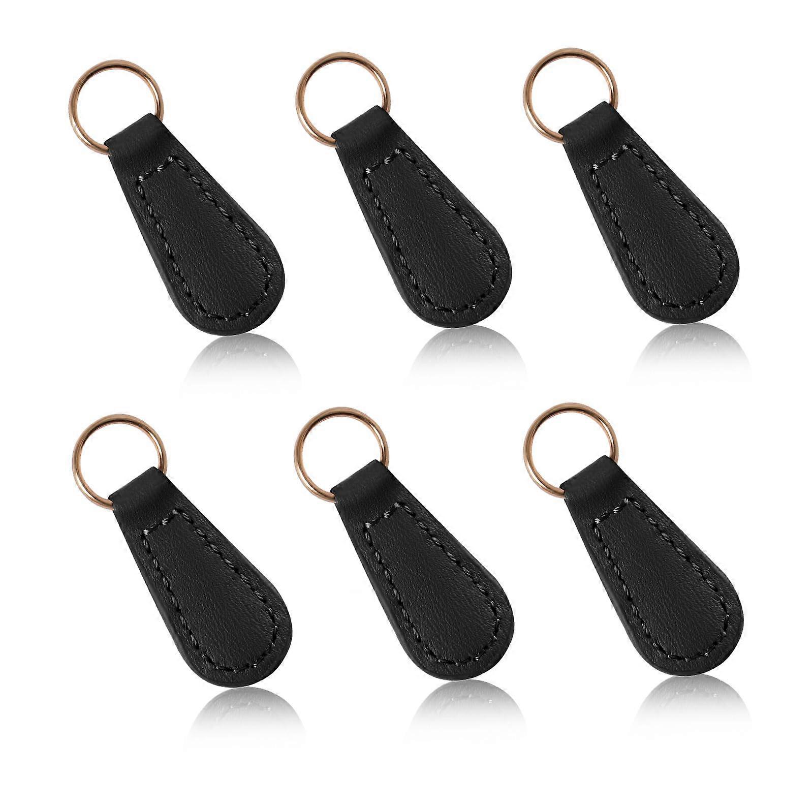 6 PCS Black Zipper Pull Replacement Tabs, Durable PU Leather, Fits Backpacks Jackets Luggage