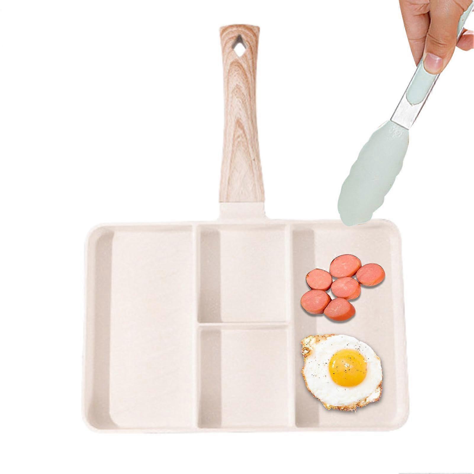 Non Stick Grill Pan with Divider for Eggs and Pancakes, Multi Section Frying Pan, White