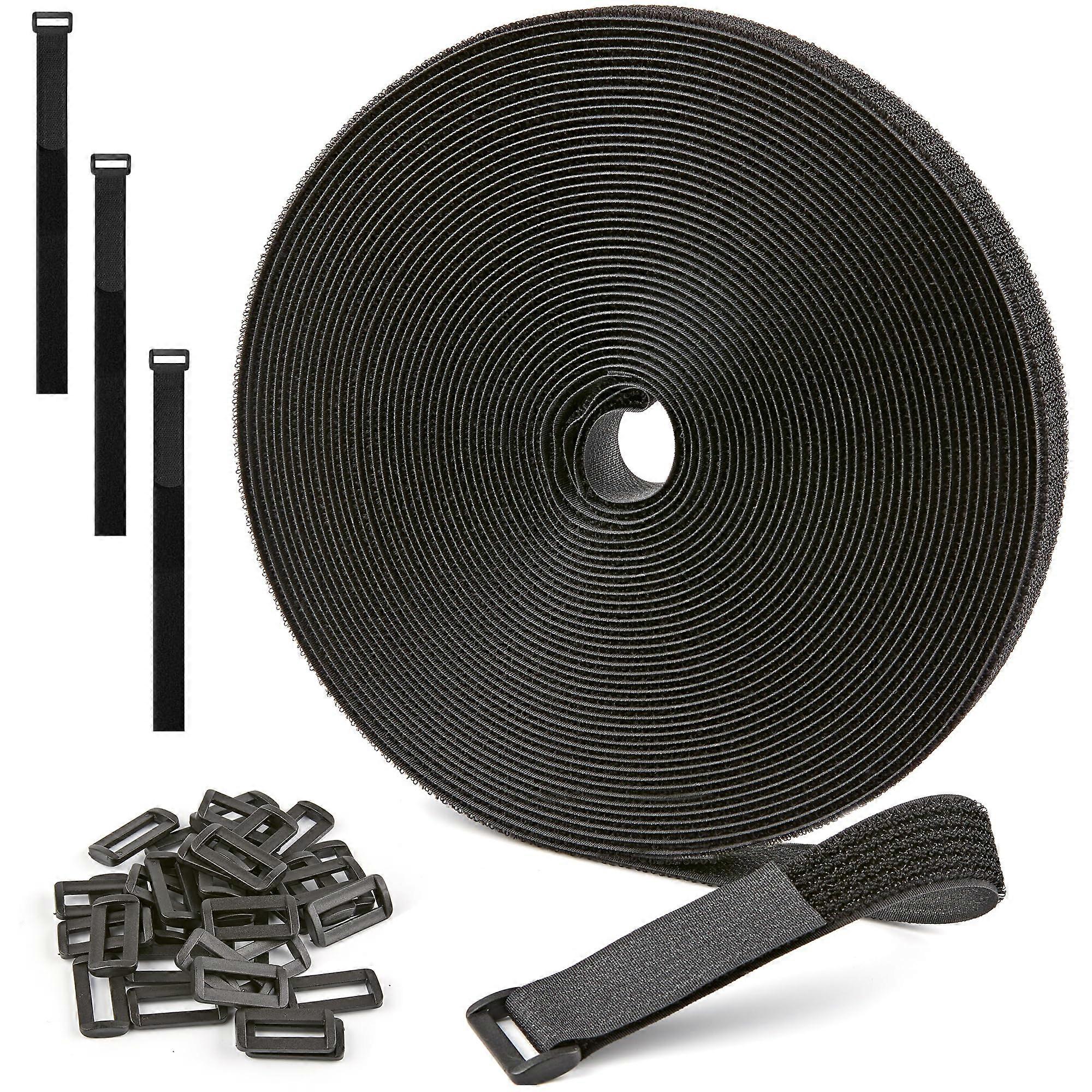 Reusable Cable Ties Roll with 50 Buckles, CuttoLength Nylon Hook and Loop Straps for Organization