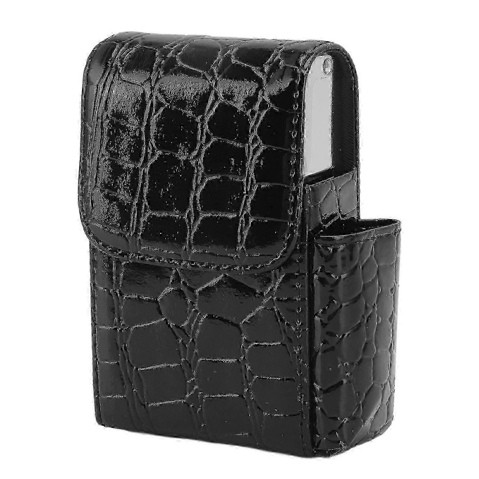 Multifunctional Portable Black PU Leather Cigarette Case for 20 Cigarettes