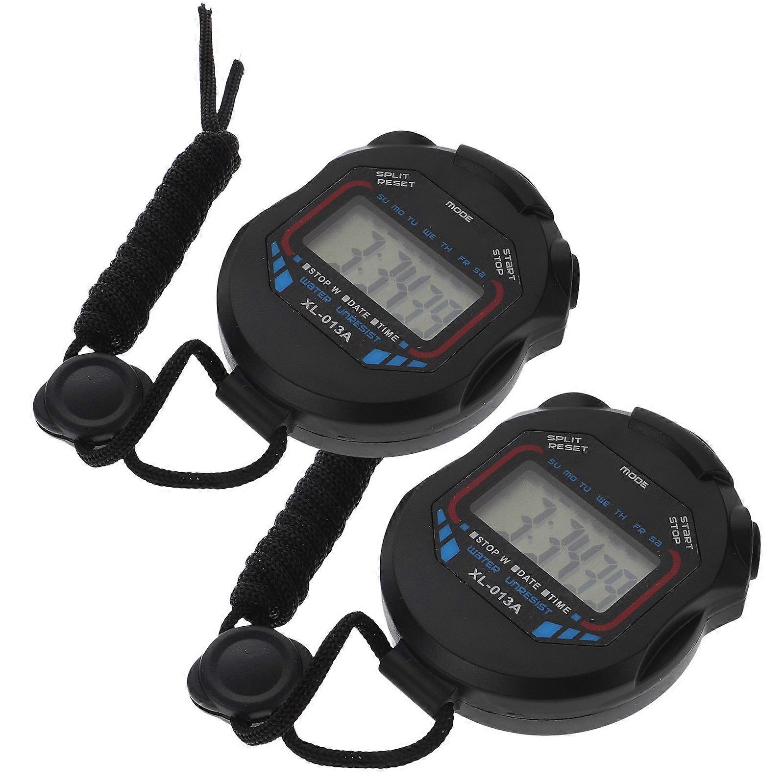 Stopwatch Digital Professional Handheld Timer Stopwatch for Timing 2Pcs Black