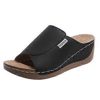 Ediodpoh Damemode Ensfarvet Lædertå Tykk Sål Casual Sandaler og Tøfler Dametøfler Sort_001 7