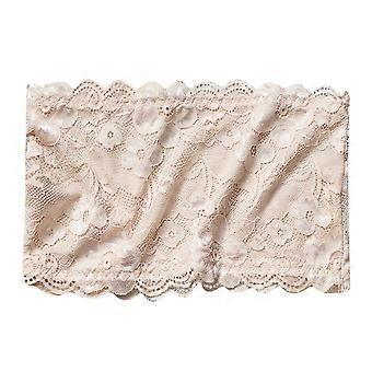 Top a fascia senza spalline in pizzo, reggiseno bralette imbottito senza cuciture da donna con spalline di supporto trasparenti, beige, taglia unica