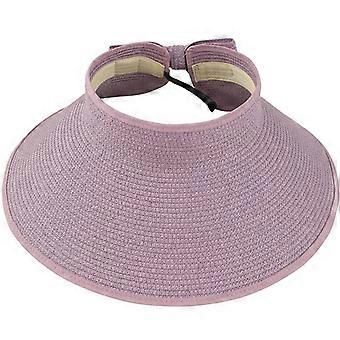 Visera de paja enrollada de ala ancha UPF 50+ para mujer Visera para playa, piscina, parque, compras al aire libre (piel púrpura)