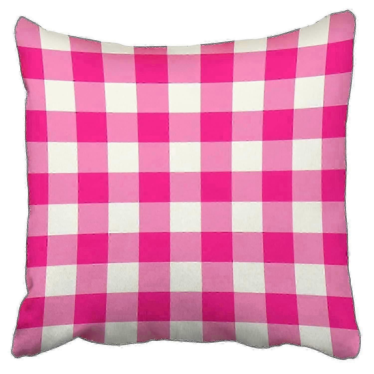 Hot Pink Gingham Pattern Pillowcase Cushion Cover 45x45 Cm