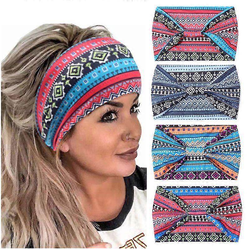 4Pcs 4-Pack Boho Printed Wide Stretch Yoga Headbands