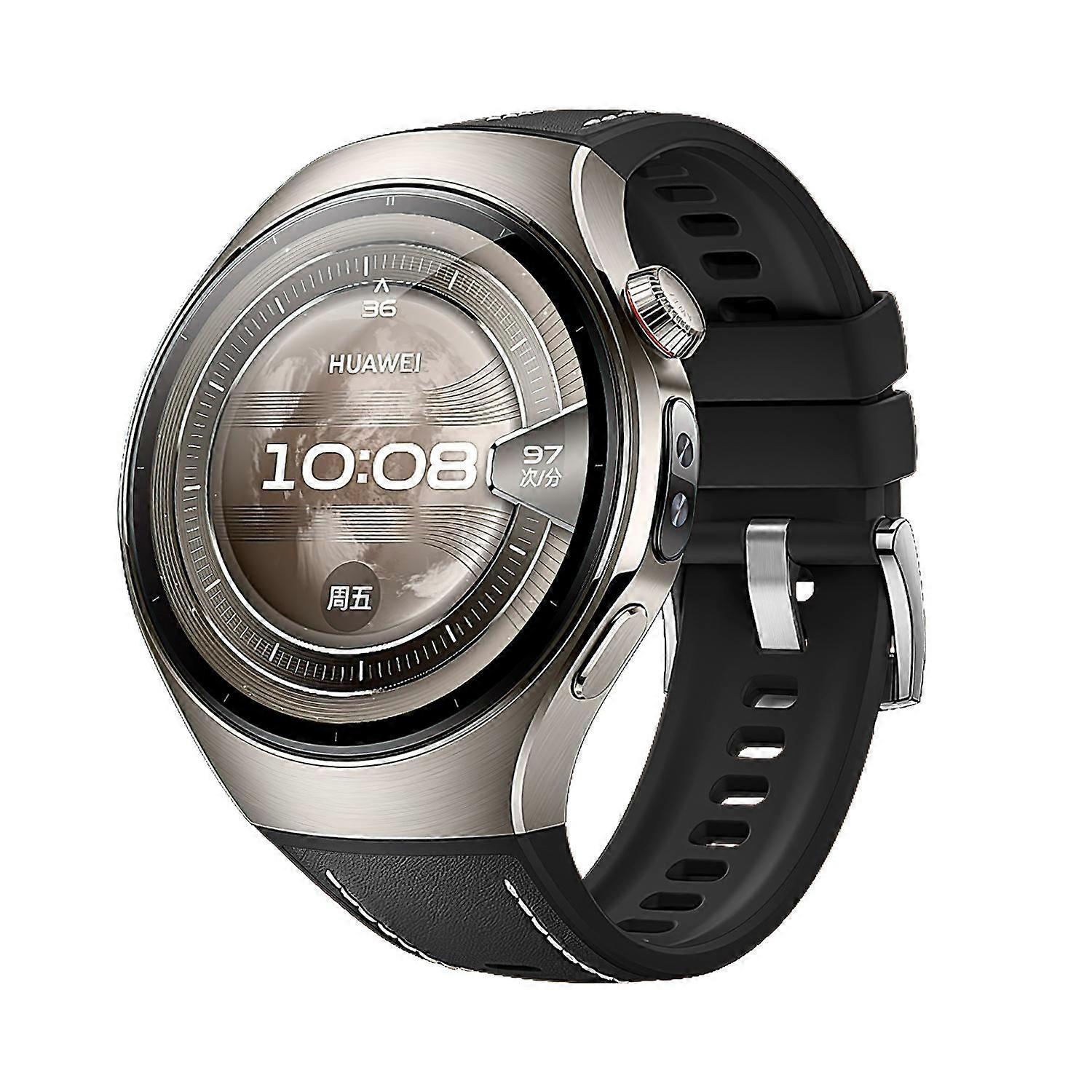 For Huawei Watch 5 42mm High-quality Premium Leather Hybrid Silicone Replacement Arm Band Black