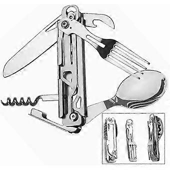 ZWS-Camping Cutlery, 5-in-1 Reusable Stainless Steel Foldable Multifunctional Tableware Set For Camping And Picnics And Hiking - MMIAO
