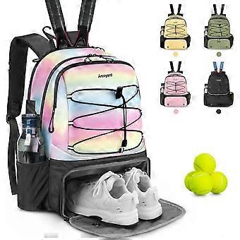 Rainbow Gradient Tennis Backpack Holds 2 Rackets, Professional Tennis Bag for Women with Ventilated Shoe Compartment