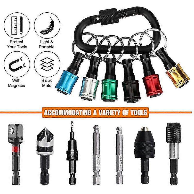 6Pc Keychain Post Socket Adapter 1/4 Inch Hex Handle Screwdriver Bit Bracket Sleeve Connecting Rod