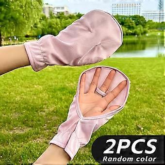 2 Pcs Random Color Summer Breathable Lightweight Outdoor Gloves, Ice Fingerless Short Gloves with Cuffs for Women, Suitable for Cycling Horseback Ridi