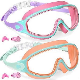 2 Pack Kids Swim Goggles with Nose Cover for 3-12 Anti-UV Anti-Fog Pool Water Swimming Goggles Boys Girls Youth Toddler