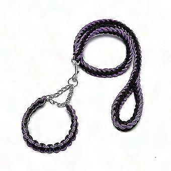 Anti-Pull Dog Leash for Training, Braided Rope Leash for Walking & Jogging - Purple & Black