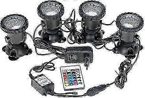 Projecteurs sous-marins étanches multicolores RGB pour aquarium avec télécommande, pour jardin, bassin, aquarium et piscine, prise (lot de 4 projecteurs Z)