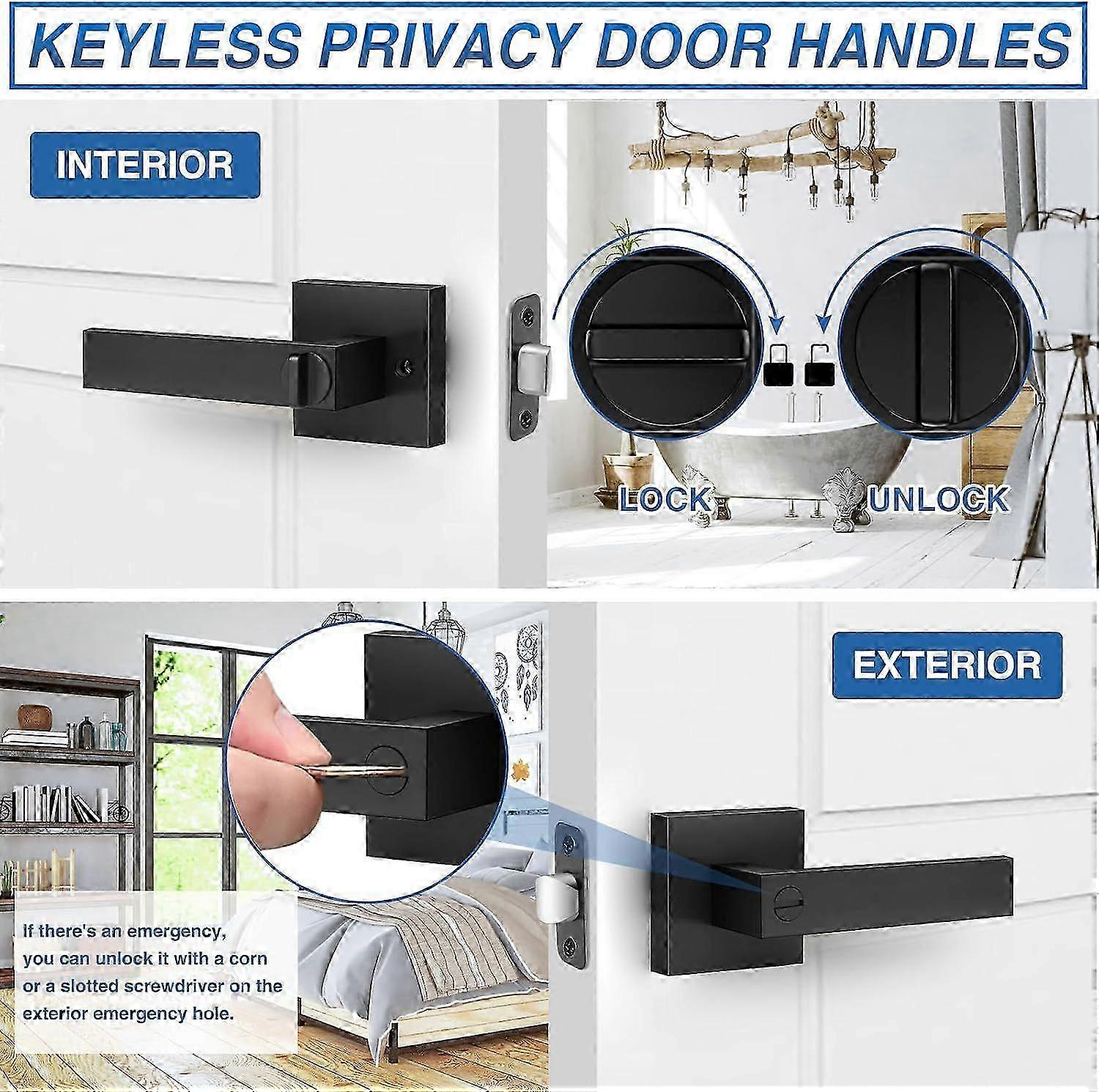 2025 Latest Model 6 Pack Matte Black Door Handles, Keyless Interior Door Knobs