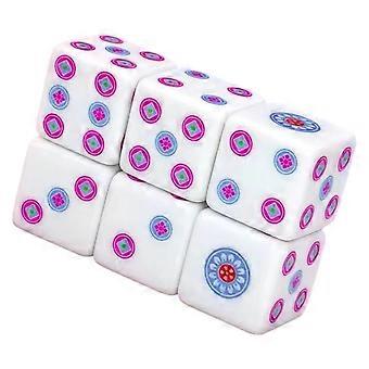 White 20mm Acrylic Mahjong Cubes, Set of 6 Tabletop Board Games Dices for Family Play, Home Leisure, Color Symbol Recognition, Multicolor