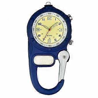 Unisex Pocket Watch with Carabiner Clip, Luminous Hands Analog Quartz Movement, Emergency Flashlight for Climbing Backpack