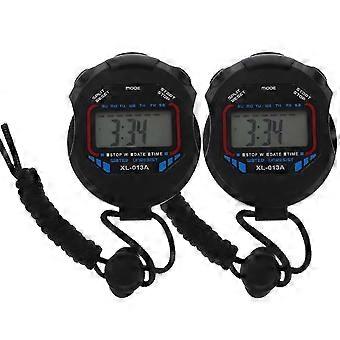 2 Pack Digital Stopwatch Sports Chronograph with Large LCD Display, Alarm and Hourly Chime, 12/24 Hour Format for Kids Fitness and Referees, Black