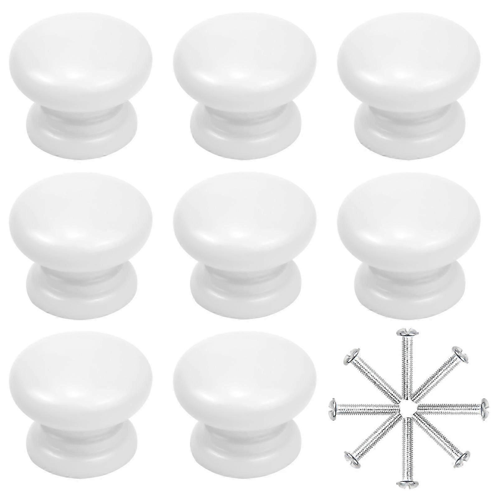 8pcs Cabinet Knobs 33mm White Wooden Drawer Knobs Cupboard Knobs