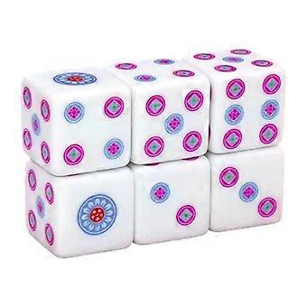 Weiße Acryl-Mahjong-Würfel, 6er-Set, 20 mm, Spielzubehör mit farbigen Symbolen auf der Vorderseite, für Freizeit-Mahjong-Tische, Familienspiele und als Ersatzteil