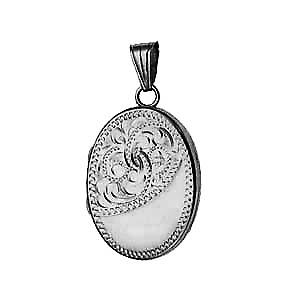 Silver 26x19mm oval flat half hand engraved Locket