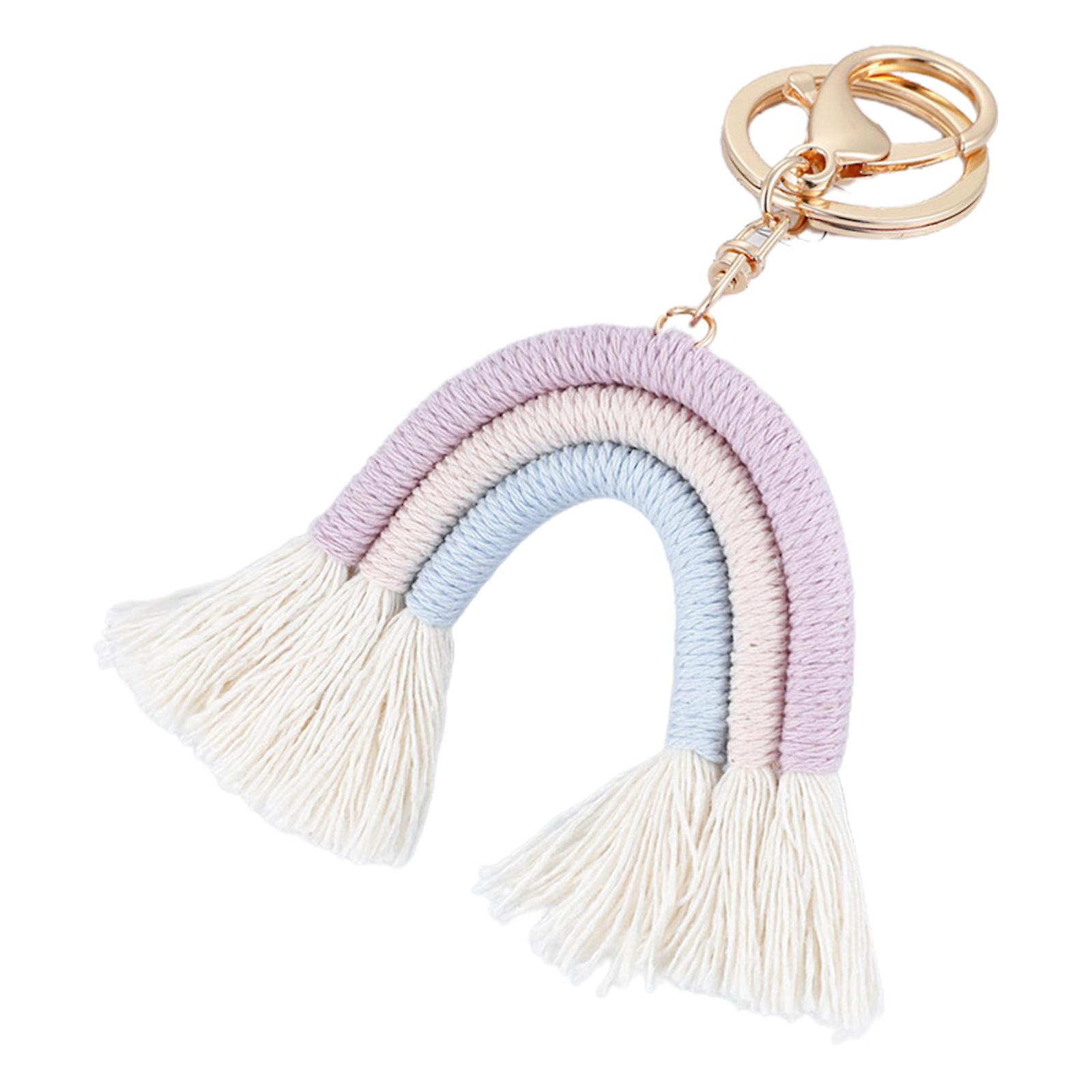 Boho Rainbow Keychain Macrame Weaving Tassel Keychains Keyring Holder Pendant