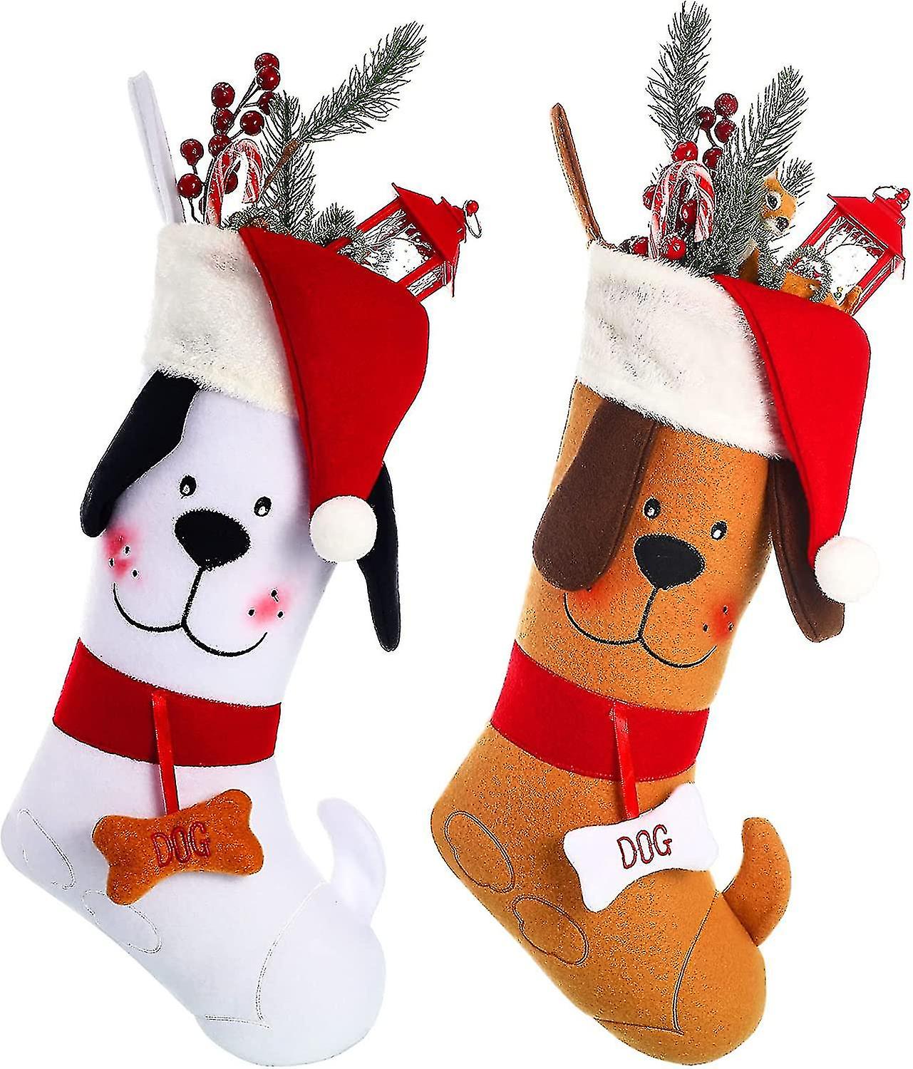 2 Pieces Dog Heilwiy Stocking Embroidered Dog Pattern Stocking Decorative Felt Personalized